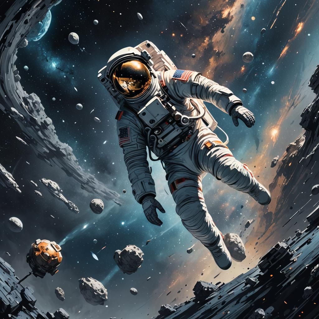 Astronaut Falling Through Starry Space: Collage Art