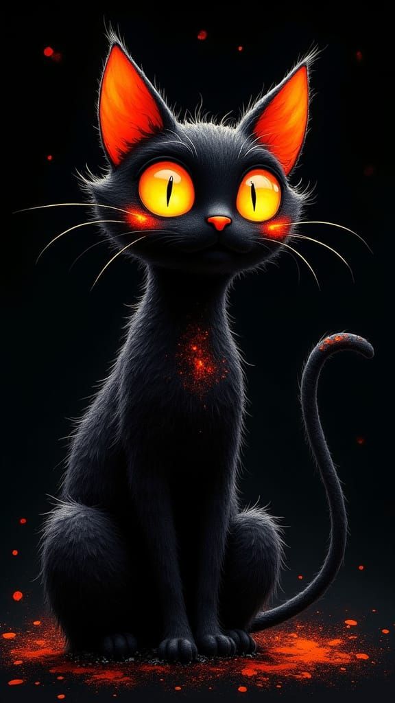 Whimsical Black Cat with Vibrant Accents