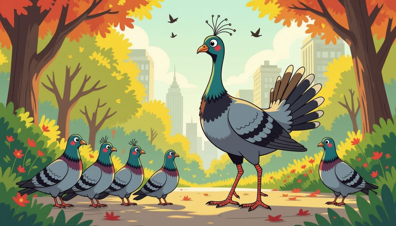 Ostrich-Pigeon Imposter in Cartoon Park