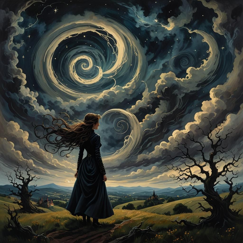 Gothic Victorian Woman in Zaffre Starry Night