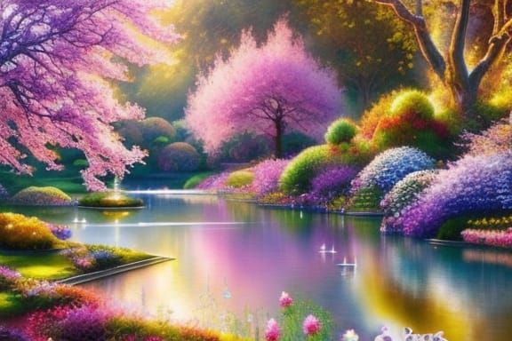 Fantasy Castle Garden in Watercolor Style