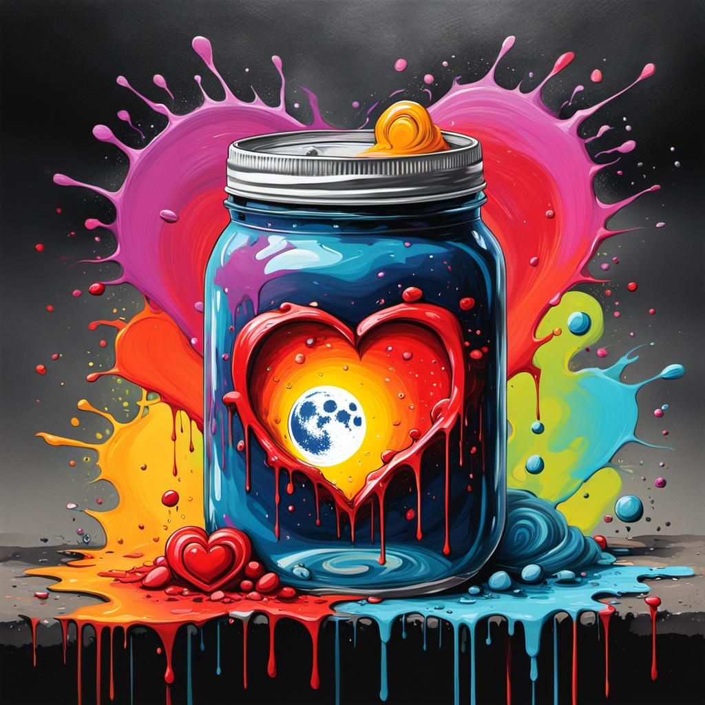 Heart Moon in a Jar: Graffiti Splash Art