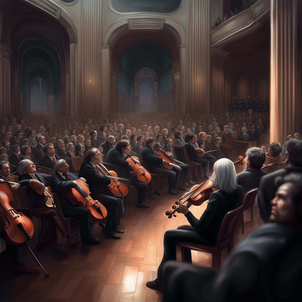 Emotional Orchestra Performance in Packed Auditorium
