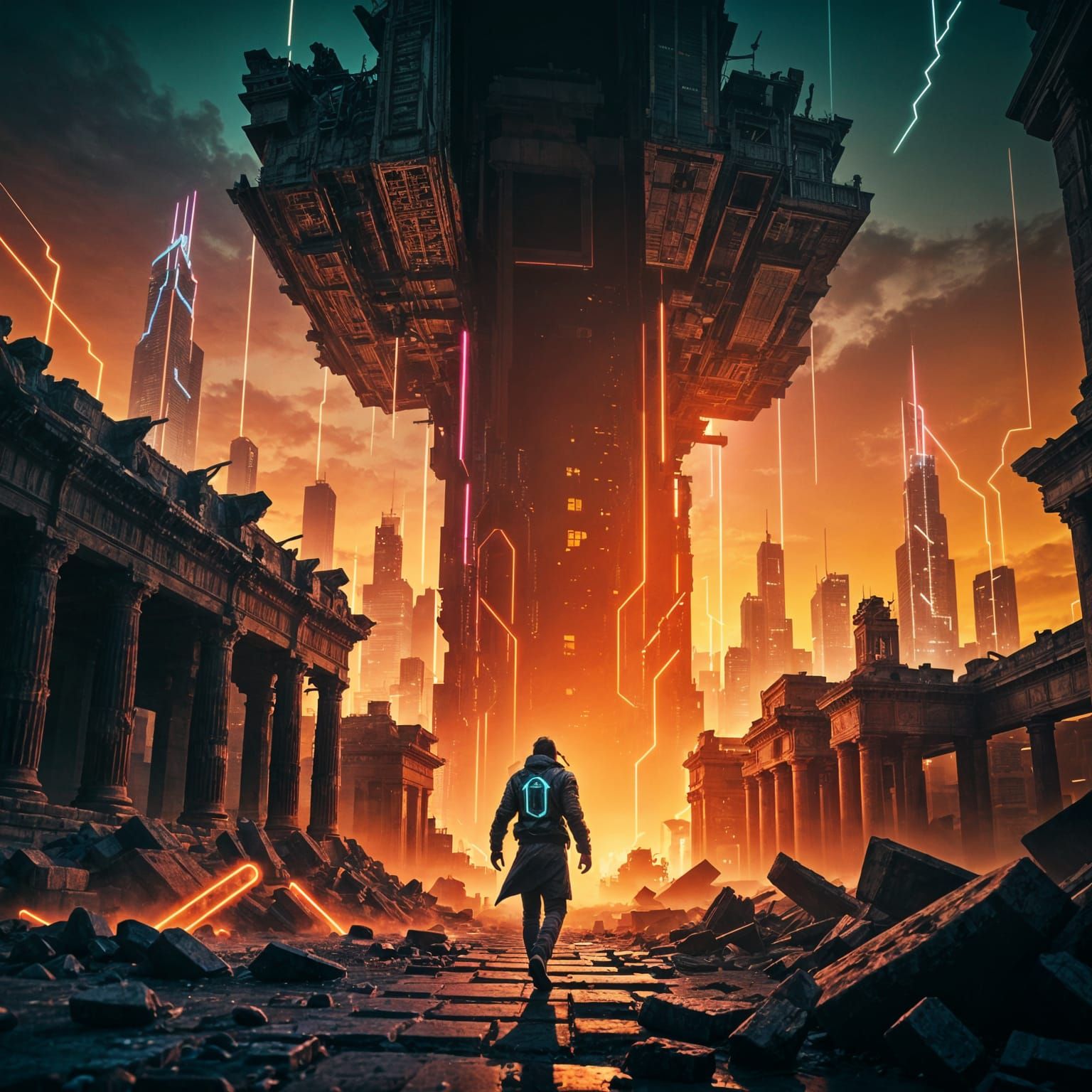 Time Travel: Ancient Ruins Meet Neon Future