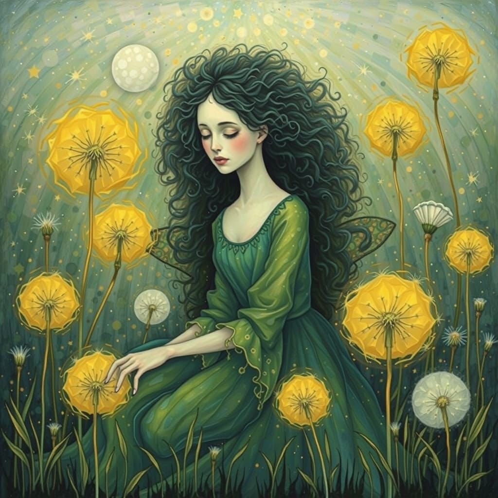 Glass Dandelion Fairy Soars Across Vibrant Universe in Dream...
