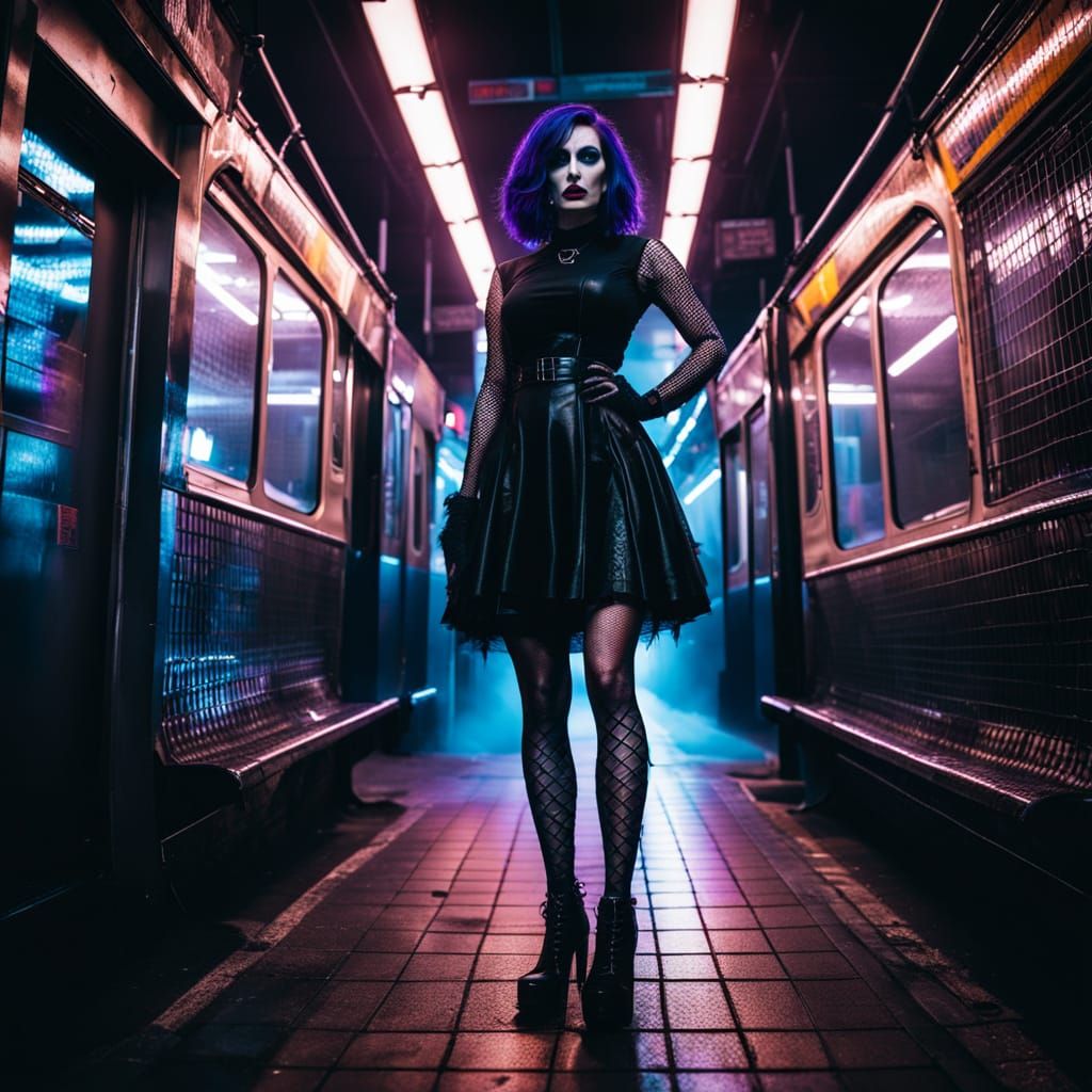 Gothic Film Noir Cross-Dresser in Subway