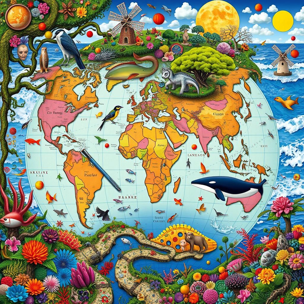 Global Ecosystem Map in Takashi Murakami Style