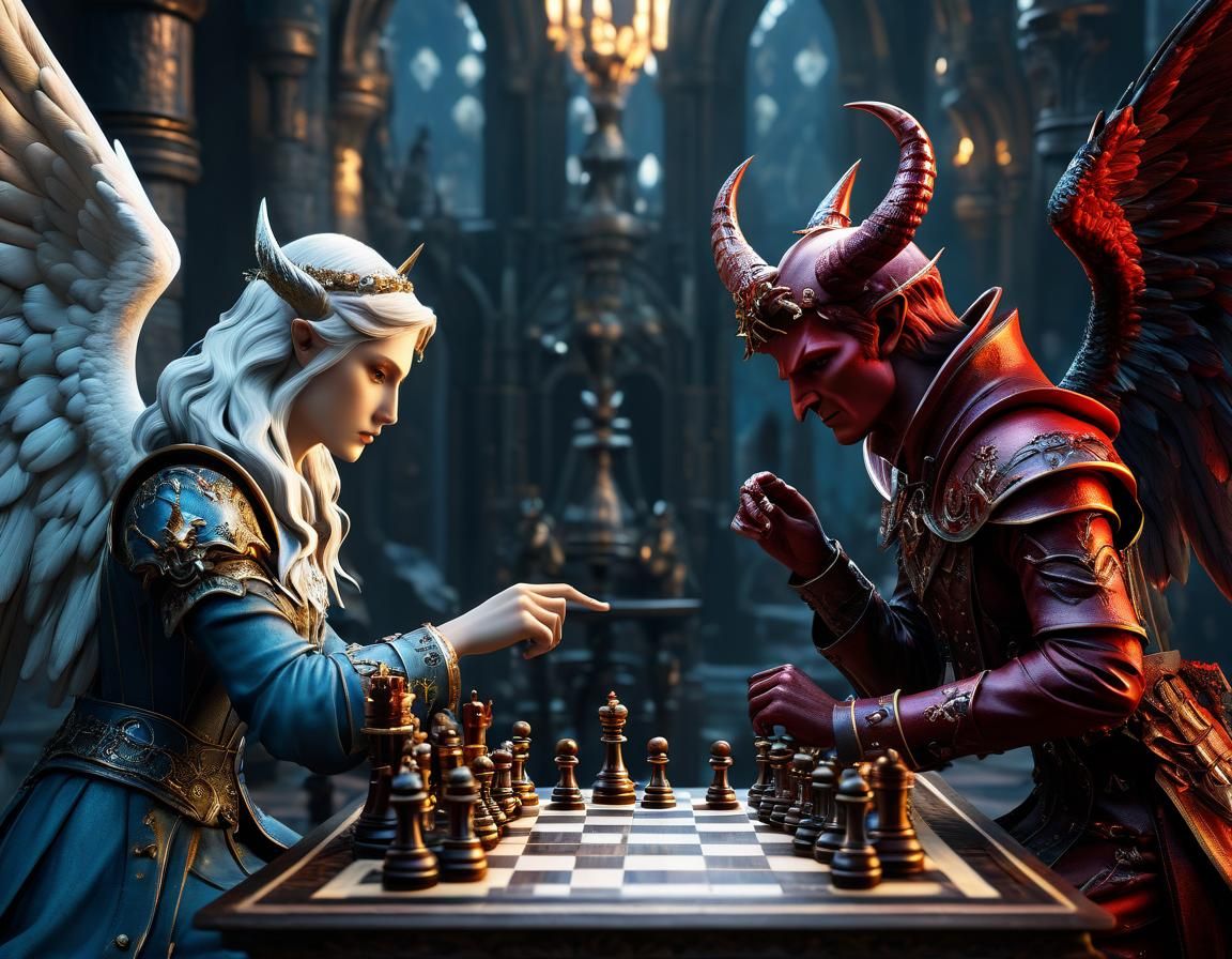 Angel and Devil Play Chess for a Soul