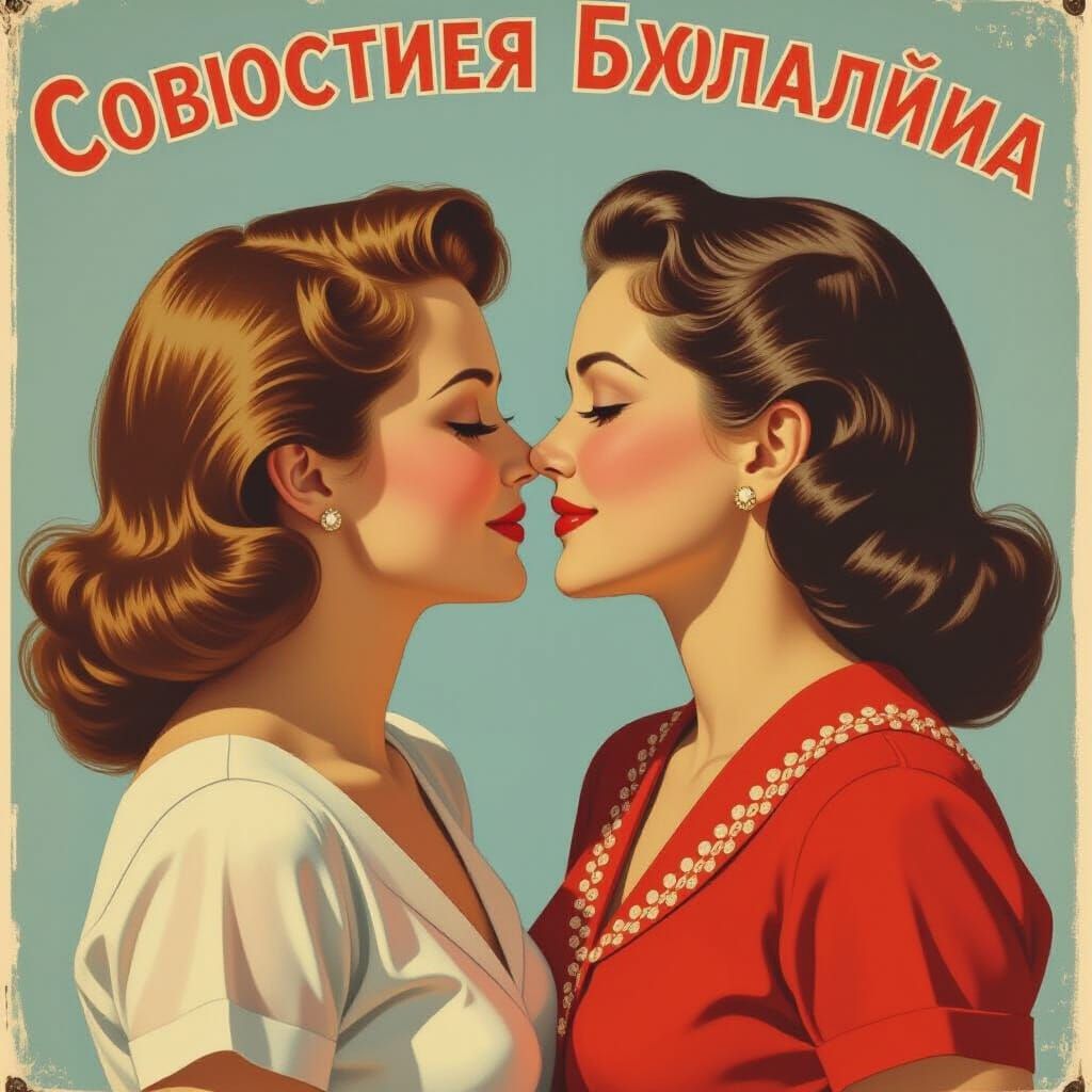Soviet Poster of Two Women Kissing
