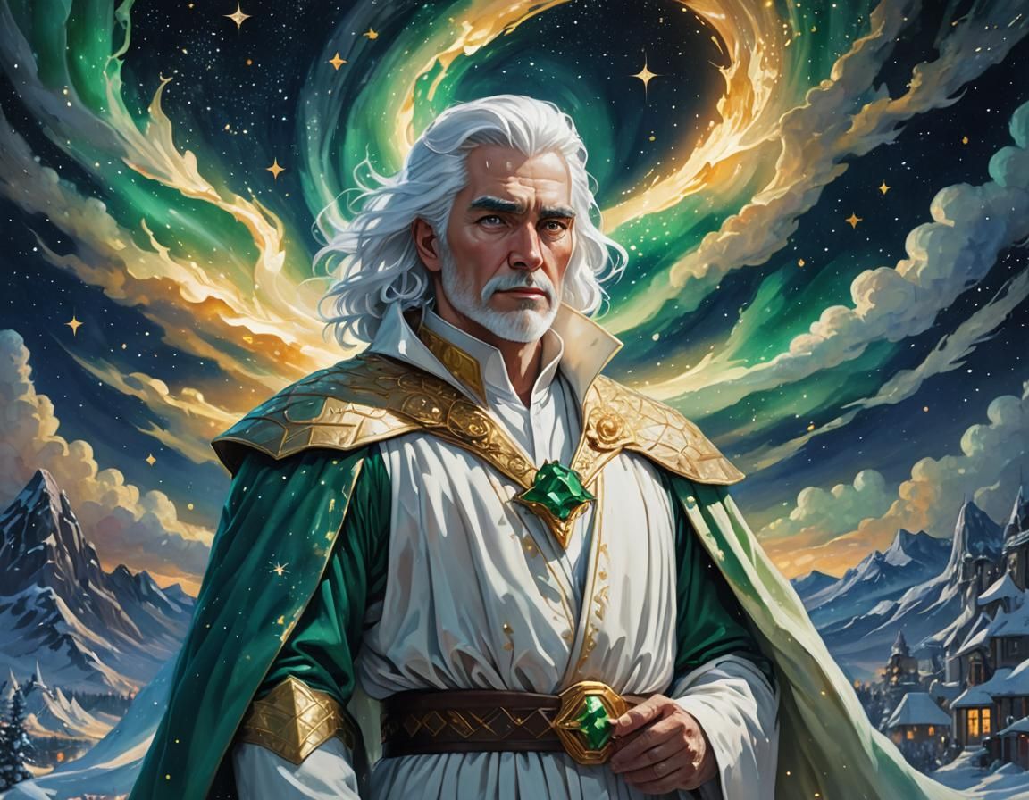 Emerald Crystal Man in Starry Night: Fantasy Art