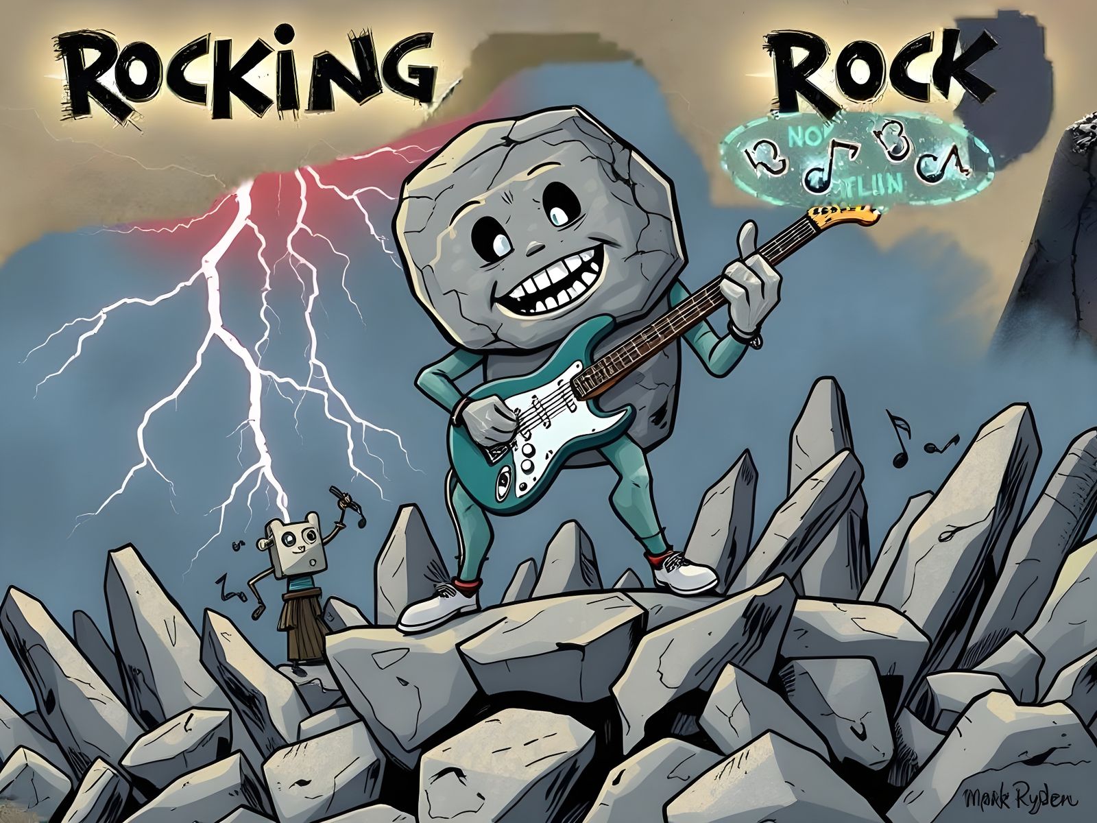 Rocking Rock Musician in Surreal Cartoon Style