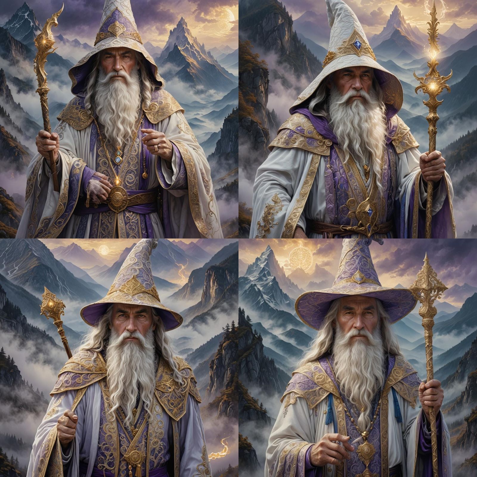 Mystical Wizard Portrait in Misty Mountains