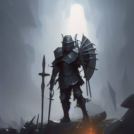 Heavily Armored Knight with Battleaxe in Dark Fantasy Style