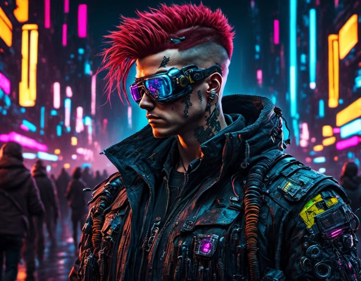 Cyberpunk Man in New York City with Goggles