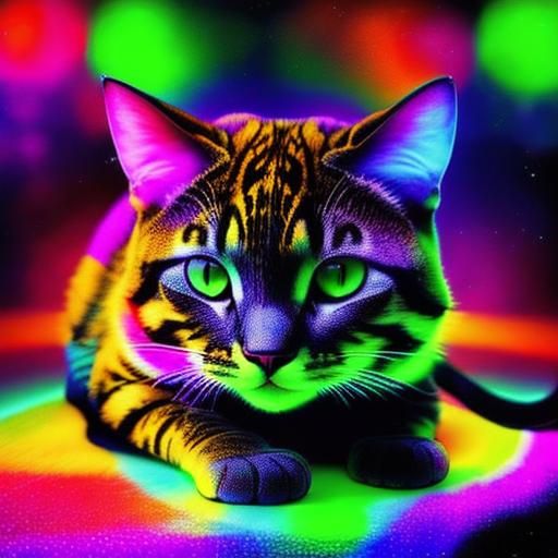 Bioluminescent Neon Cat with Polychromatic Glow