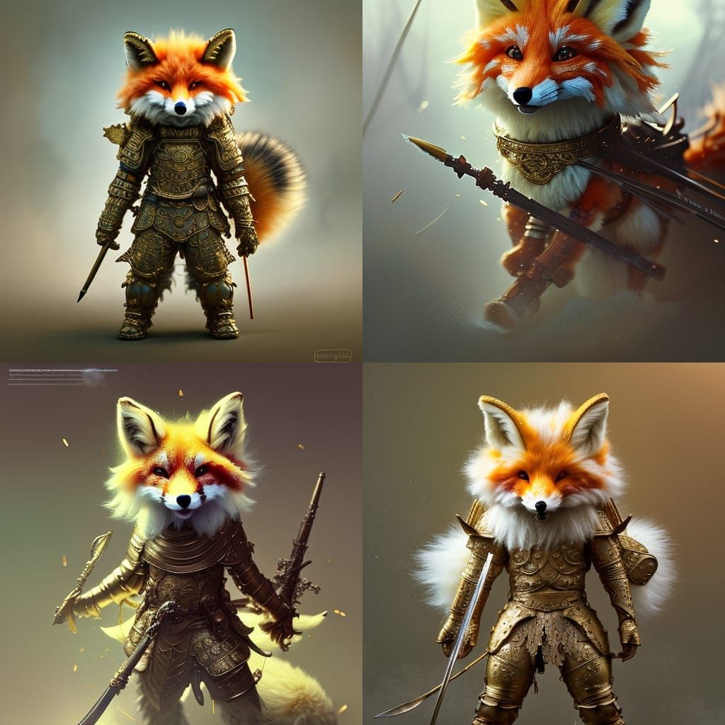 Golden Armored Fox Warrior: Hyperdetailed Fantasy Art