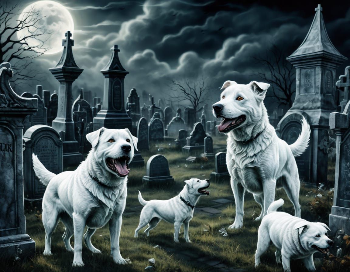 Ethereal Ghost Hounds Guard a Haunted Cemetery in Stunning F...