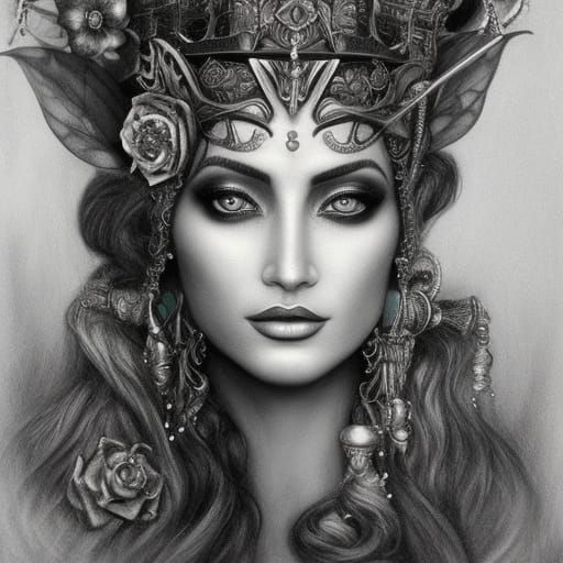 Fae Queen: Hyperdetailed Pencil and Charcoal Sketch