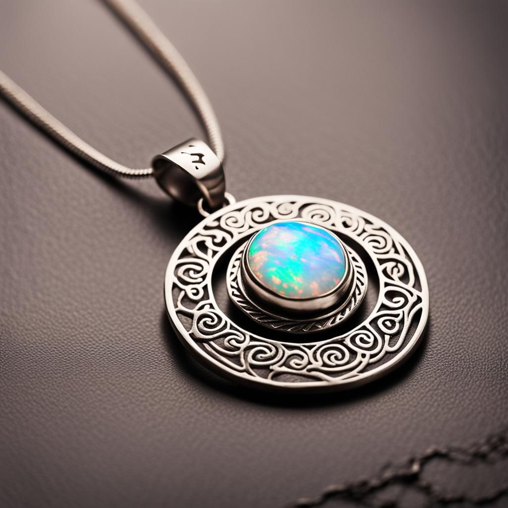 Elegant Silver Pendant with Opal and Tribal Design