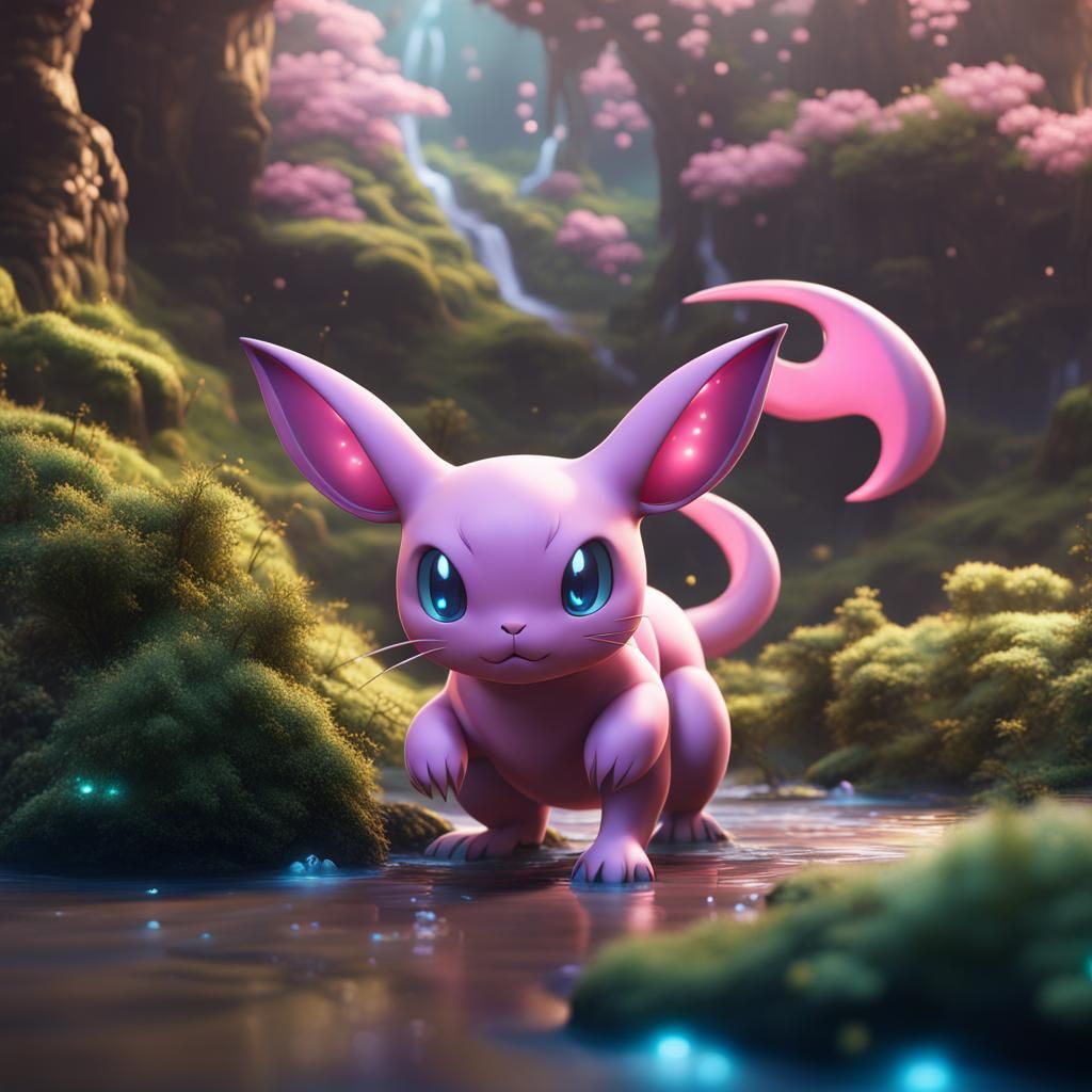 Detailed Matte Painting of Mew Pokémon