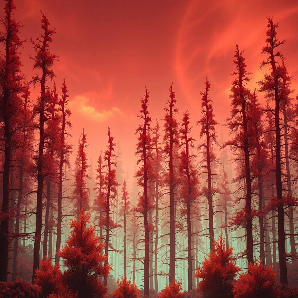 Iridescent Martian Forest in Surreal Style