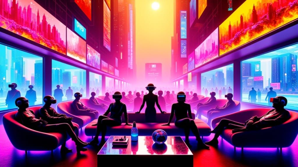 Vibrant Cyberpunk Dreamscape: Futuristic Friends in Neon-Lit...