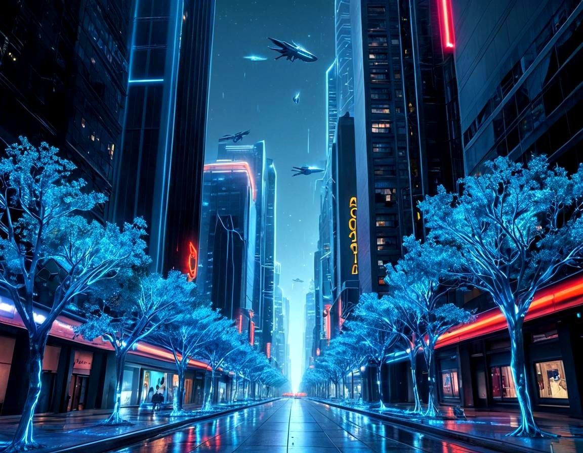 Surreal Holographic Landscapes in Neon City
