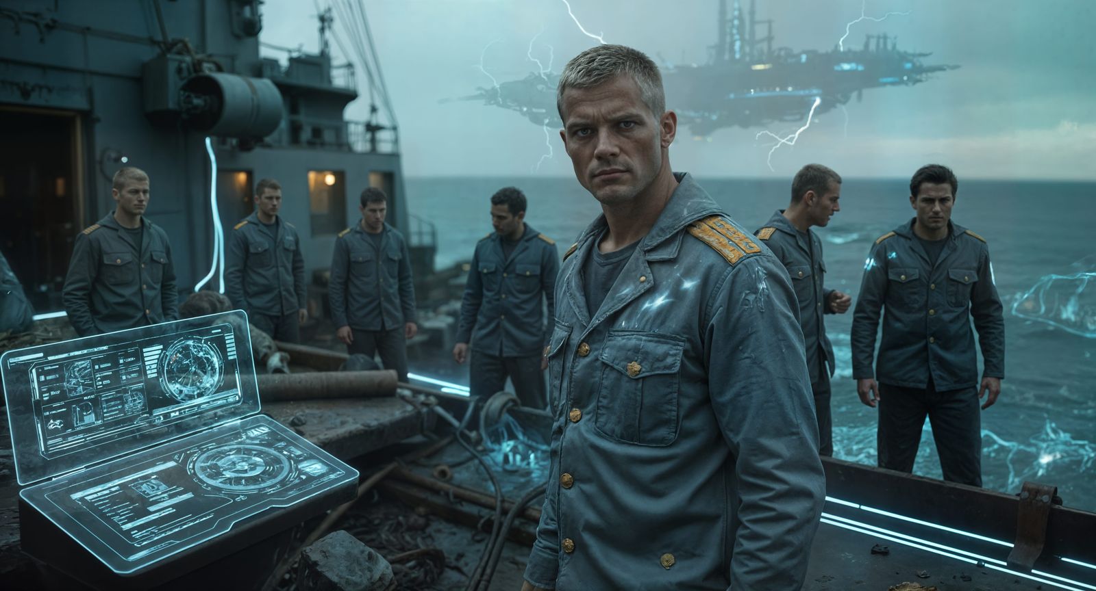 WWI Sailor on Sinking Steampunk Carrier