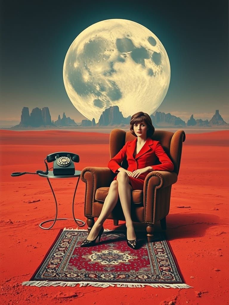 Surreal Martian Scene with Retro Accents