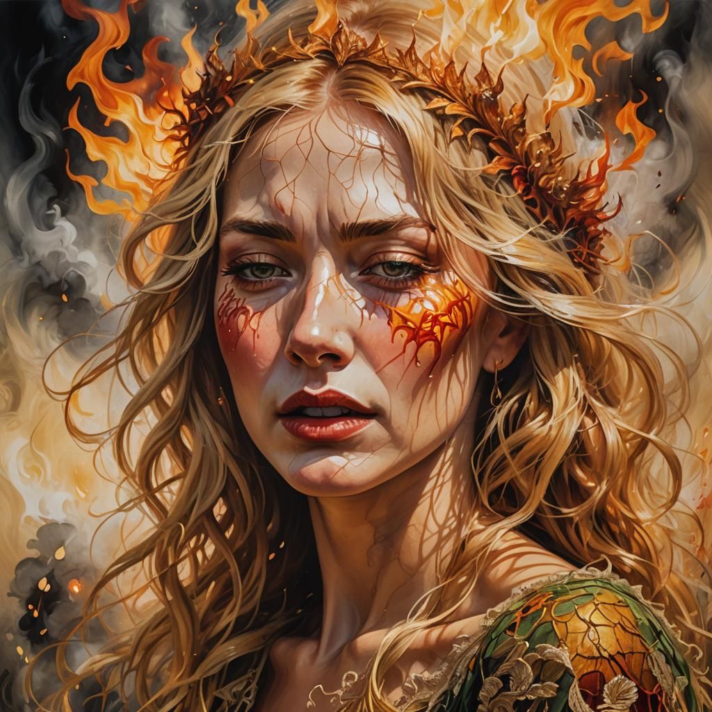 Fiery Tears: A Surrealist Expressionist Close-Up