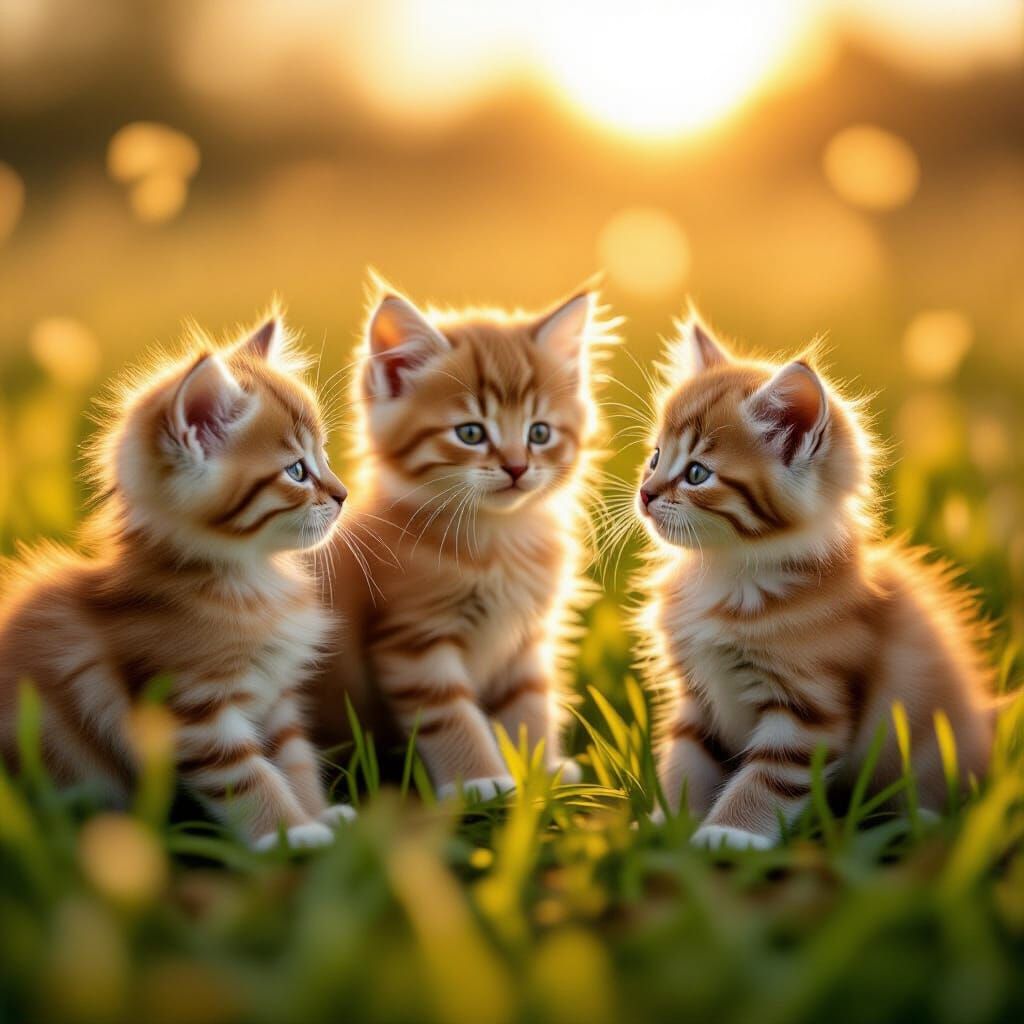 Fluffy Baby Kittens Play in Sunlit Meadow