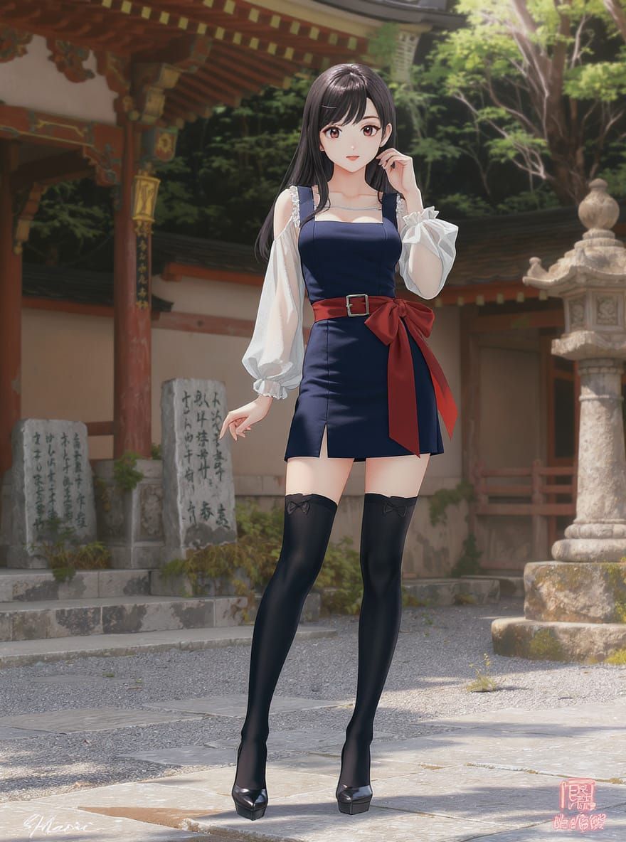 Kaori in Jumper Dress at Summer Shrine