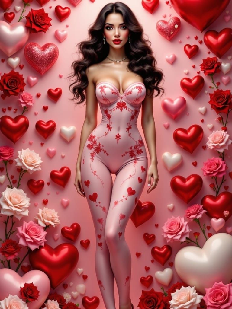 Whimsical Valentine Goddess in Hyperrealistic Style