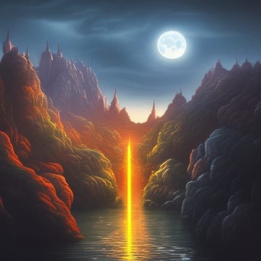 Traffic Lights in Lake at Dawn: Fantasy Concept Art