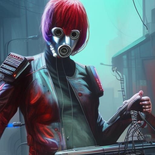 Dystopian Glitchcore Hacker in Neon Highlights