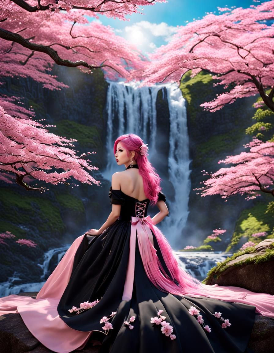 Asian Woman in Spring with Cherry Blossoms