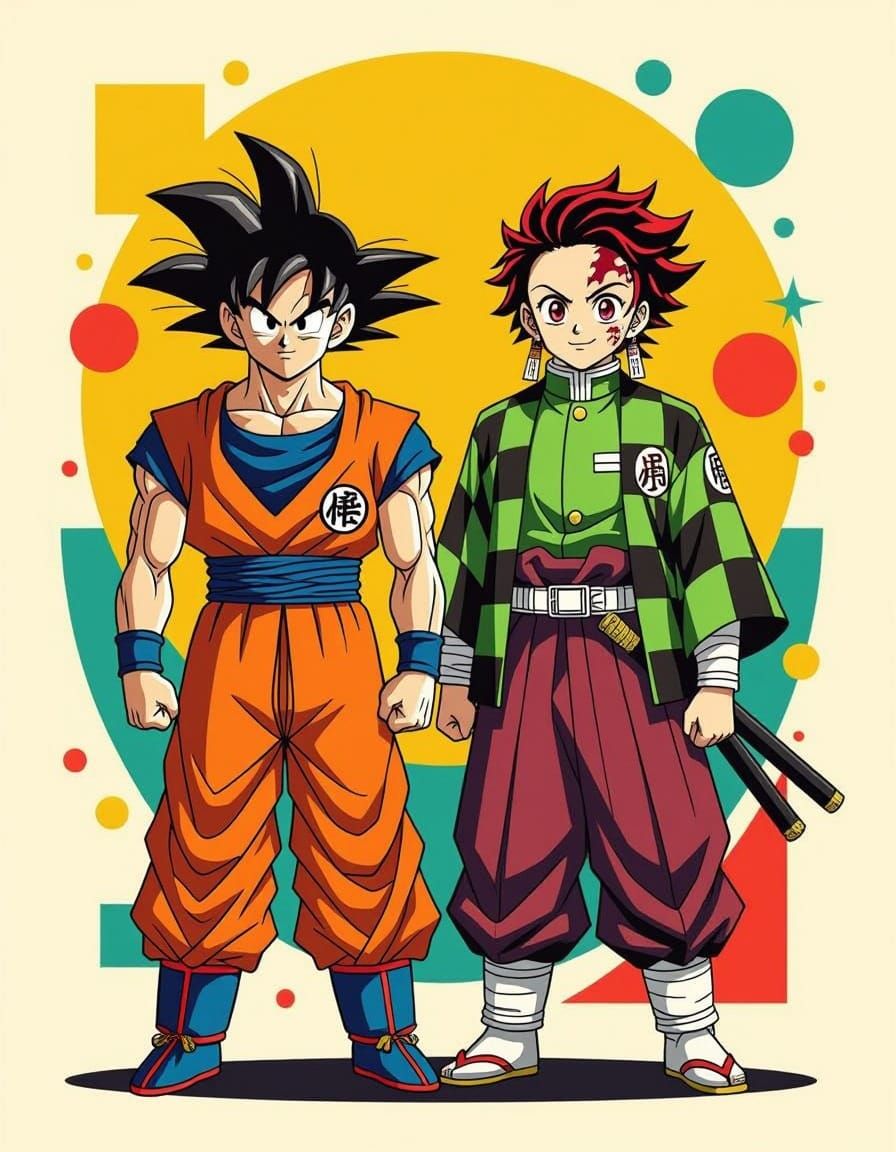 Goku and Tanjiro Together in Vibrant Pop Art Style