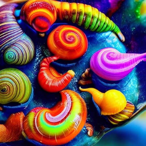 Surreal Alien Market with Snails in Abstract Expressionism