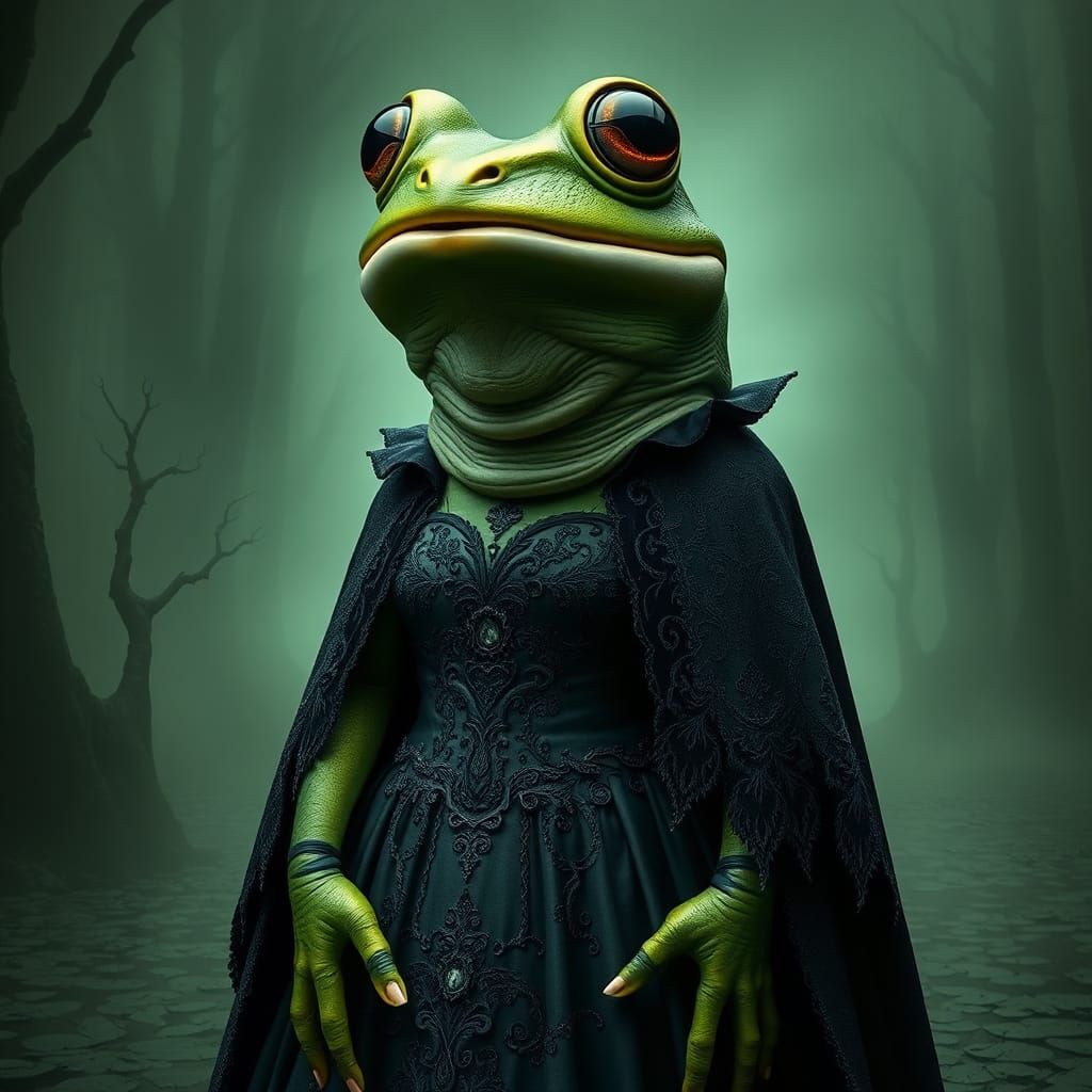 Gothic Victorian Frog in Ominous Swamp