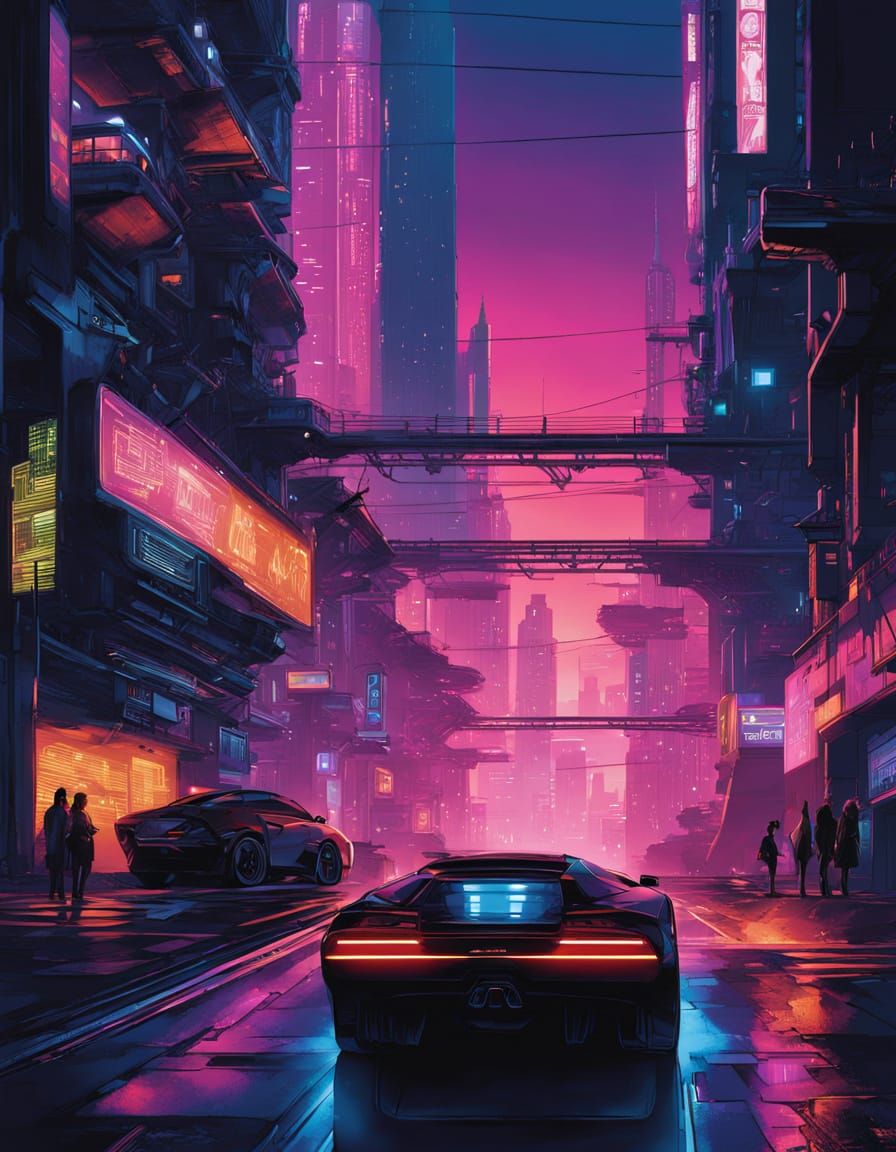 Dazzling Cyberpunk Cityscape with Neon Lights