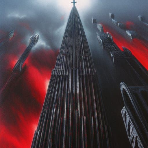 Satanic Skyscraper District with Inverted Crosses