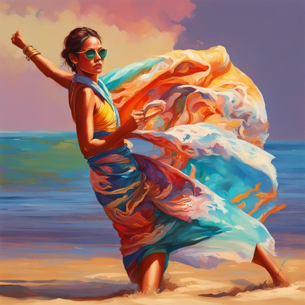 Hyperrealistic Lady in Sarong Splash Art