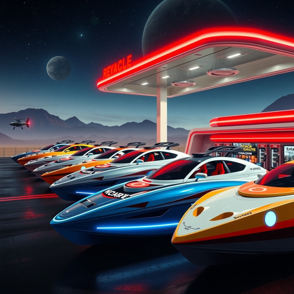 Futuristic Space Yachts at Alien Gas Station