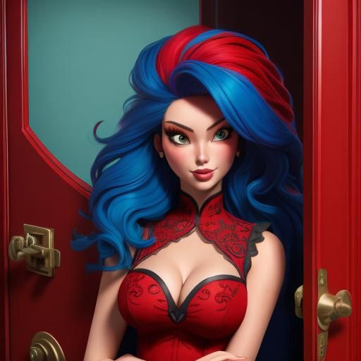 Detailed Humanoid Cat with Red Hair and Teal Dress