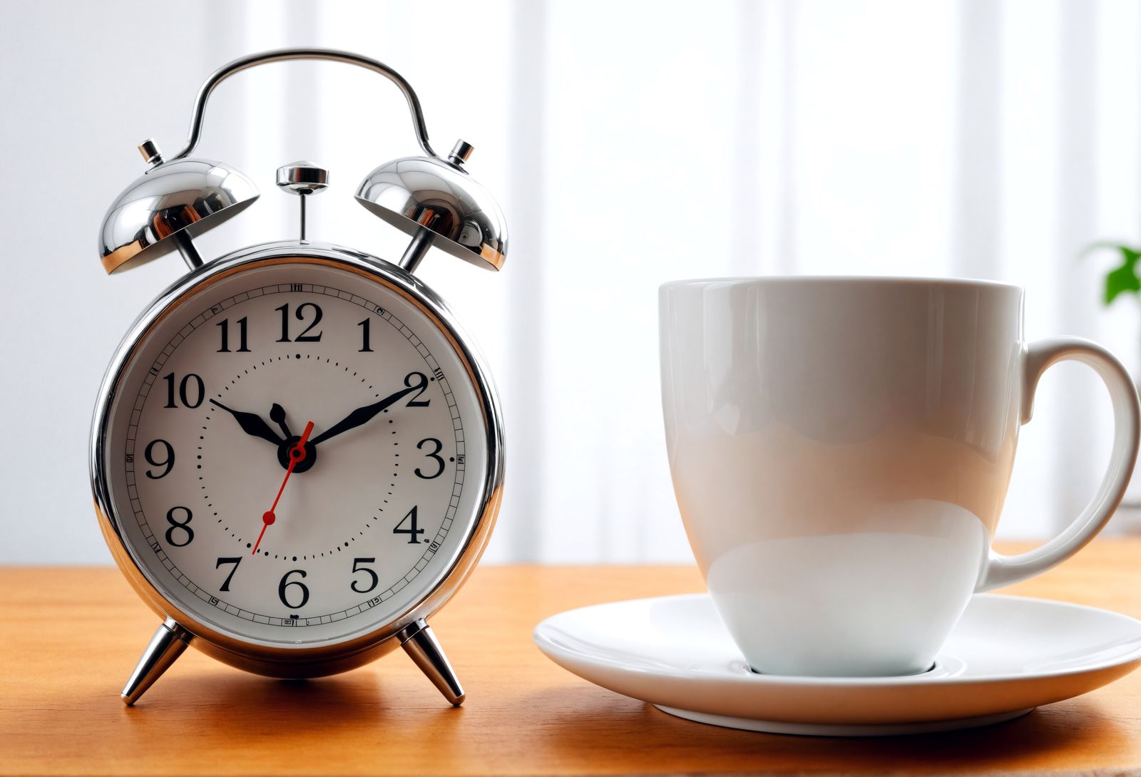 Hyperrealistic Alarm Clock and Coffee Cup Still Life