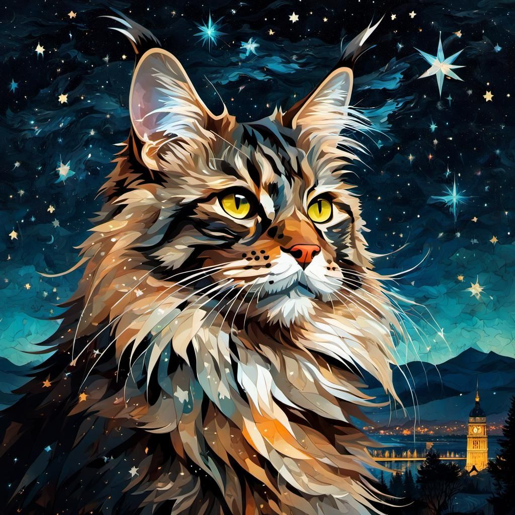 Starry Maine Coon Puzzle Collage