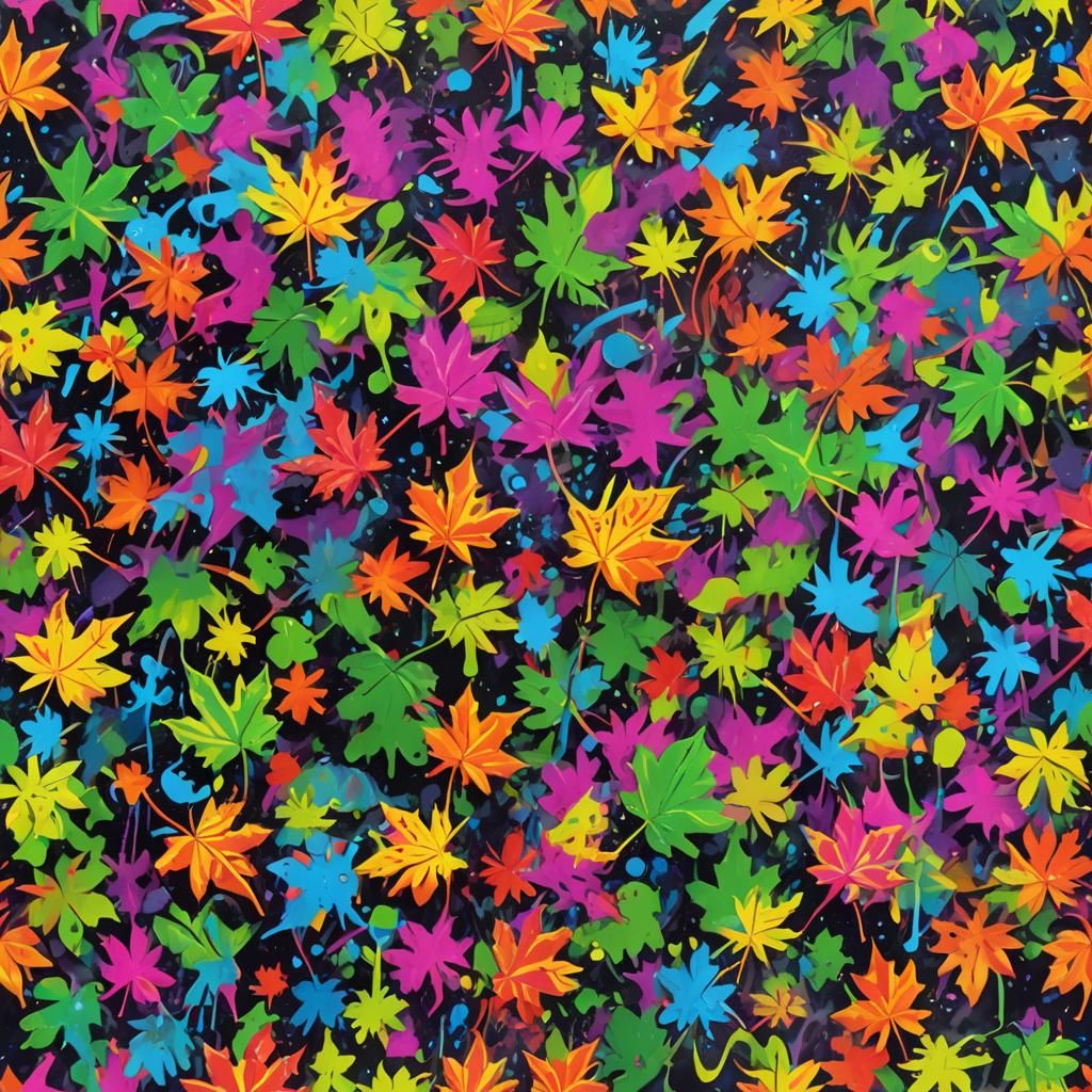 Psychedelic Neon Leaf Fall in Graffiti Style