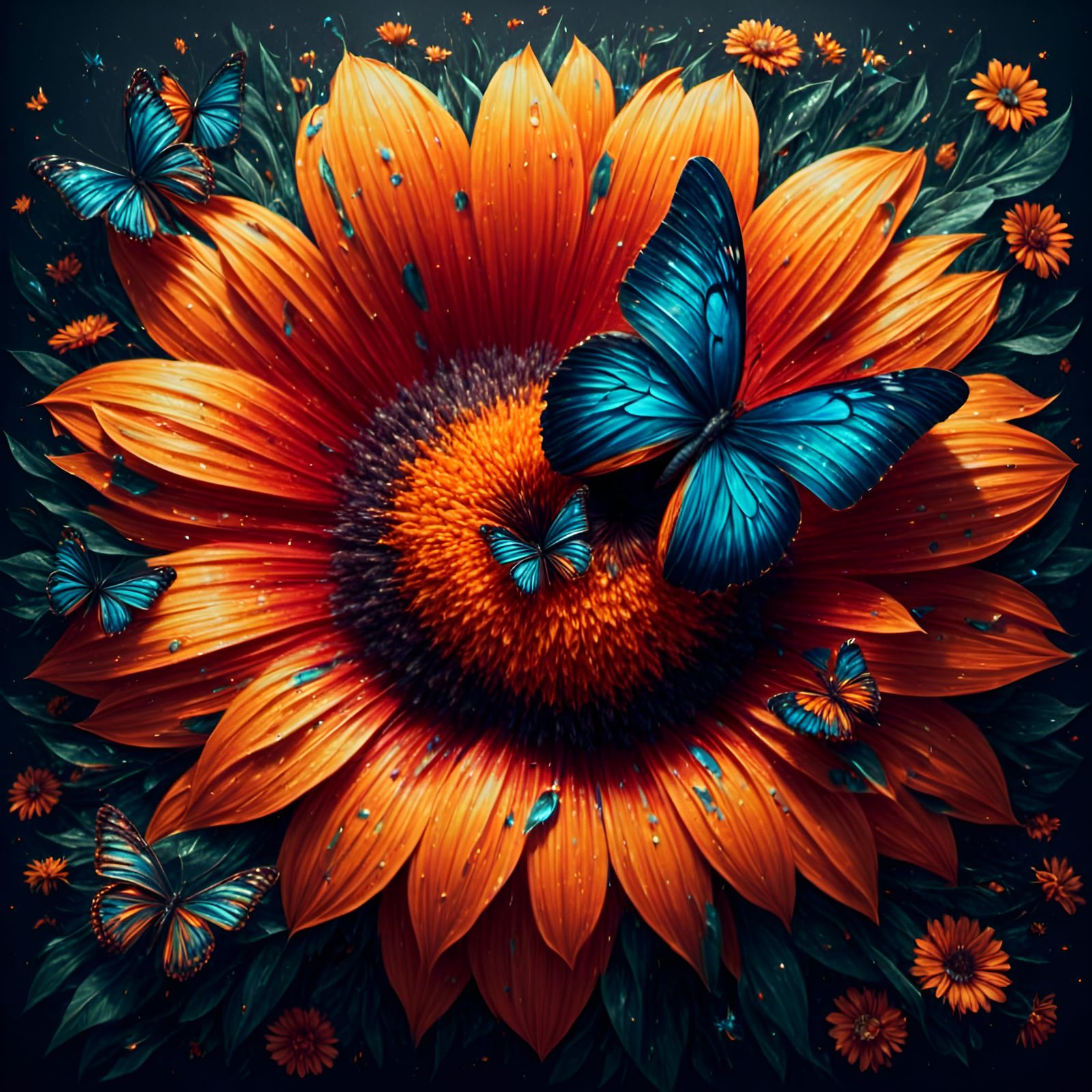 Butterfly on Flower in Post-Impressionist Style
