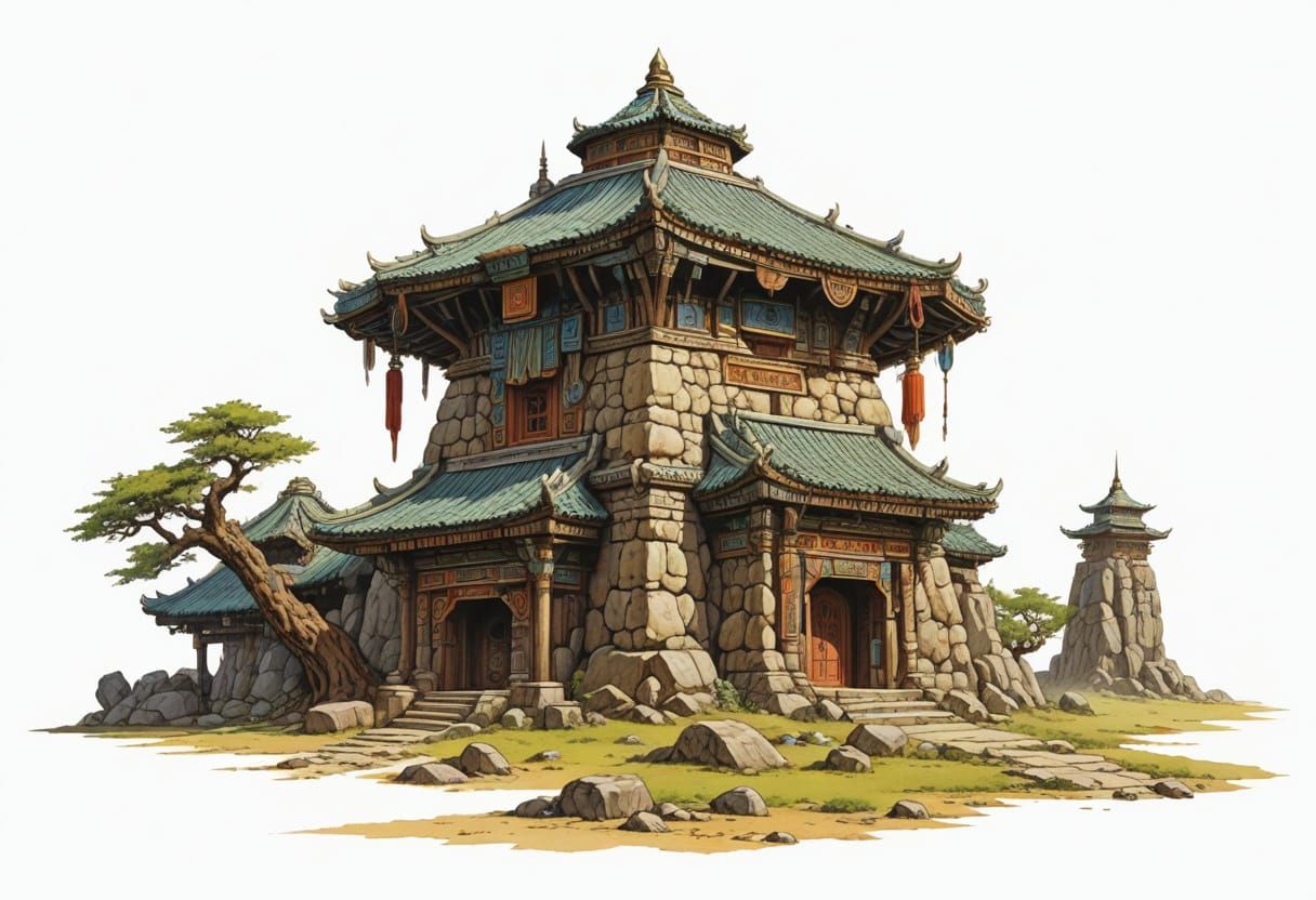 Mongolian Stone House in Heroic Fantasy Style