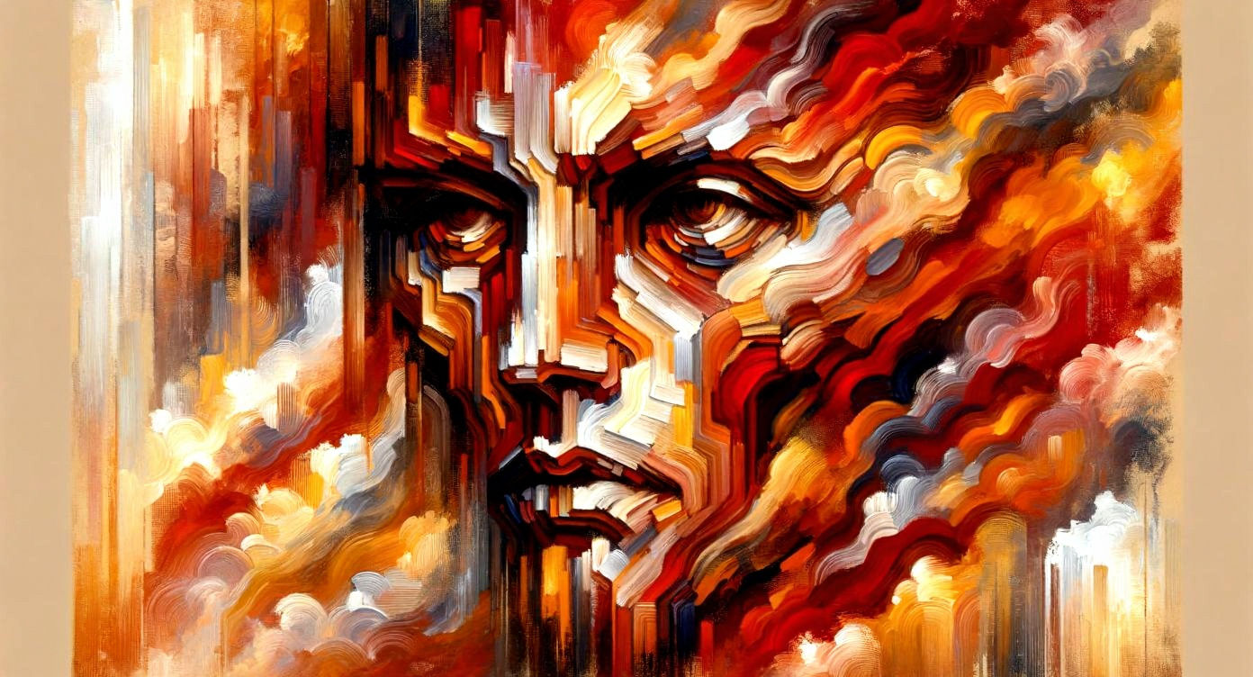 Abstract Moving Face in Post-Modernist Oil Painting Style